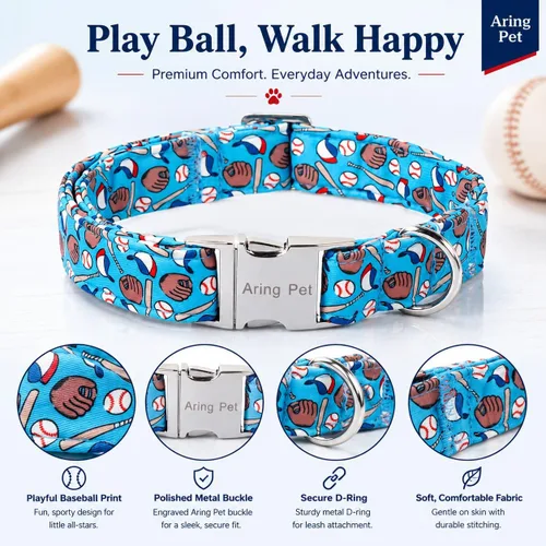 Vista 107 de Aring Pet Collar de algodón, ligero y ajustable, con hebilla de liberación rápida, para perros pequeños, medianos y grandes, para cachorros, S, Hoja