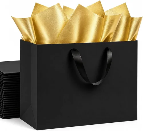 Vista 11 de Paquete de 4 bolsas de regalo negras extra grandes, bolsas de regalo grandes con papel de seda, 16 x 6 x 12 pulgadas, bolsas de regalo para pequeñas