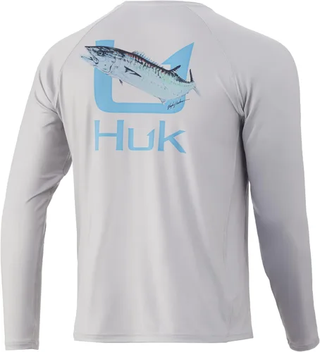Vista 32 de HUK Camiseta de pesca de manga larga con protección solar para hombre Vc Pursuit Pescado de hueso - Glaciar
