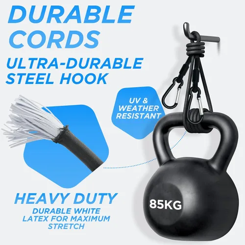 Vista 5 de Correas elásticas cortas con Mini SDTC Tech con mosquetones, paquete de 8 correas elásticas negras extra resistentes de 6", 8", 10" SDTC Tech