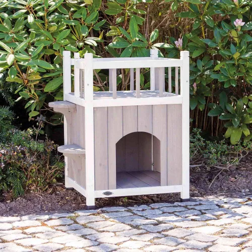 Vista 3 de TRIXIE Casa para gatos con balcón, casa elevada para gatos, refugio resistente a la intemperie, ideal para gatos y perros pequeños, 17.5 x 17.5 x