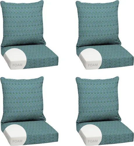 Vista 50 de Arden - Juego de cojines de asiento profundo para exteriores, espuma, 24x24, azulejos Alana