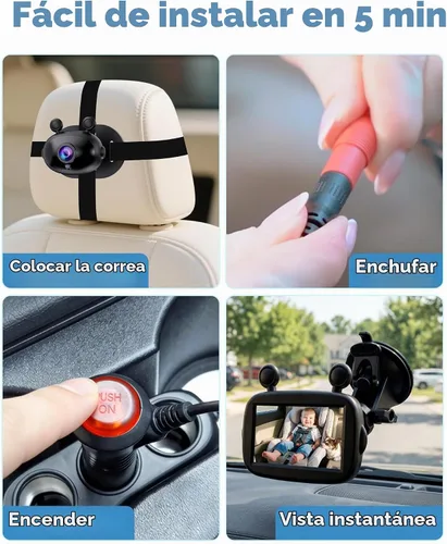 Vista 6 de Cámara HD 1080P de visión diurna y nocturna para bebé, fácil de instalar, cámara de asiento de coche de gran angular de 150° para visión completa