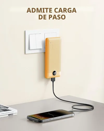 Vista 2 de VRURC Cargador portátil, cables integrados en el banco de energía y enchufe Naranja