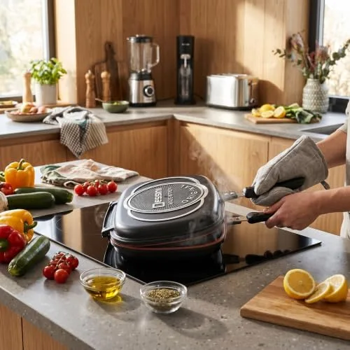 Vista 9 de CHICIRIS Sartén de doble cara, sartén de aluminio para cocina, parrilla doble multiusos para tortilla de huevo, sándwich, carne, barbacoa, panini