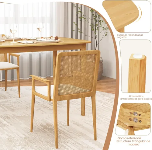 Vista 6 de COSTWAY Mesa de comedor, mesa de cocina rectangular de madera de 48 pulgadas con patas de madera de goma maciza, amplia mesa para cocina, comedor