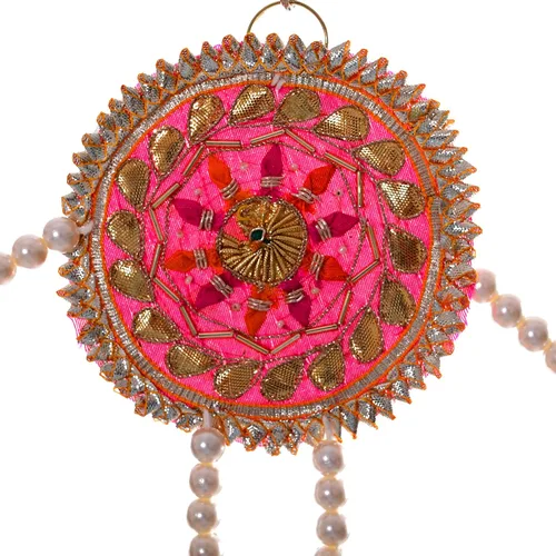 Vista 4 de Toran Bandanwaar Gota - Cuentas de pompón para colgar para el hogar, pared, puerta, templo, festival, boda, fiesta, decoración y regalo (rosa)