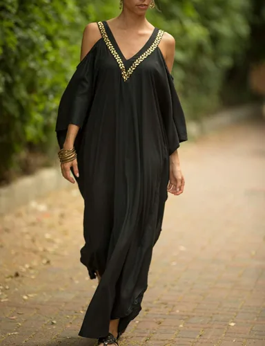 Vista 4 de AILUNSNIKA Cold Shoulder Turkish Kaftan Dresses for Women Plus Size Caftans