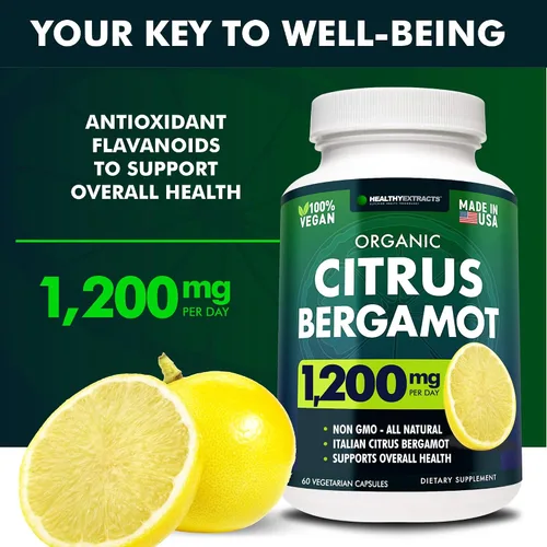 Vista 2 de Suplemento de bergamota cítrica – Extracto 150:1, 1200 mg por porción, 70% polifenoles, de origen italiano, 60 unidades, suministro de 1 mes