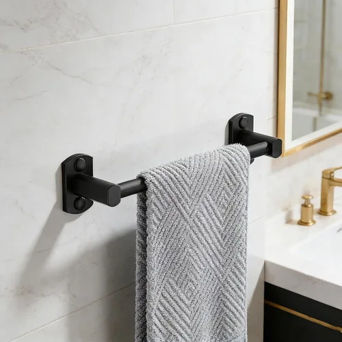 Vista 6 de Toallero negro, toallero de mano para baño, colgador de toallas montado en la pared, soporte para toallas de baño de cocina, barra de toalla