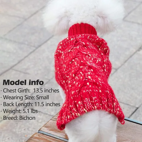 Vista 6 de KYEESE Suéter para perro, ropa cálida para perros pequeños, abrigo para perro, suéter de punto de cuello alto con hilo dorado para otoño e invierno