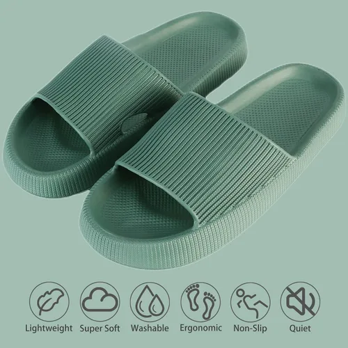 Vista 2 de rosyclo Pantuflas con sensación de nube para mujeres y hombres, pantuflas acolchadas para la ducha, sandalias de baño, máxima comodidad, ligeras