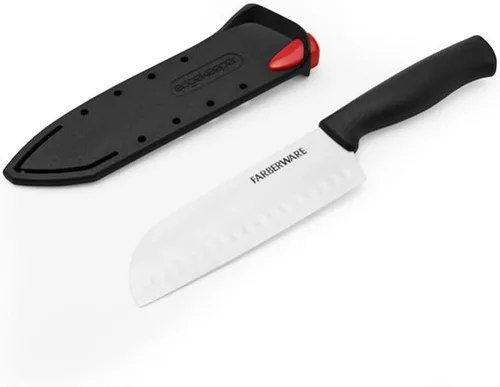 Vista 2 de Farberware Edgekeeper – Cuchillo Santoku de 5 pulgadas con funda autoafilable, cuchillo de cocina de acero inoxidable de alto carbono con mango Negro
