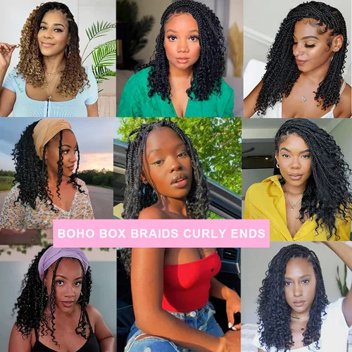 Vista 6 de Unionbeauty - 8 paquetes de trenzas bohemias de diosa en caja, de ganchillo de pelo para mujer negra, 8 pulgadas de trenzas de caja bob bohemias