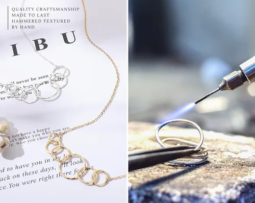 Vista 4 de HOPE LOVE SHINE Birthday Necklace Fashion Jewelry 16+2", 14K Gold Plated Sterling Silver with 3 Interlocking Rings, Hypoallergenic and Comfortable