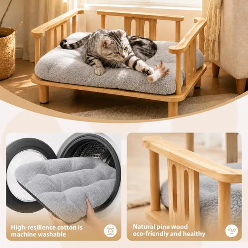 Vista 7 de Summark Cama elevada para gatos con colchón de felpa