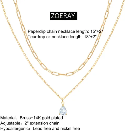 Vista 5 de ZOERAY Gold Layered Necklace for Women 14K Gold Plated Dainty Necklace Diamond Cross Heart Pearl Snake Pendant Necklace Herringbone Paperclip Chain