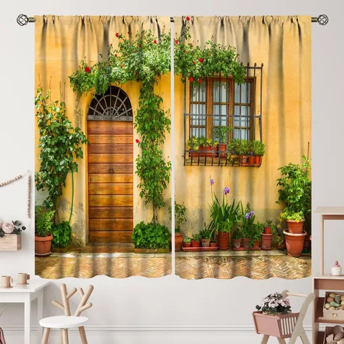 Vista 24 de Cortinas italianas, patio antiguo, sillas de café de Italia, casas históricas en la calle, sala de estar, dormitorio, cortinas opacas con bolsillo