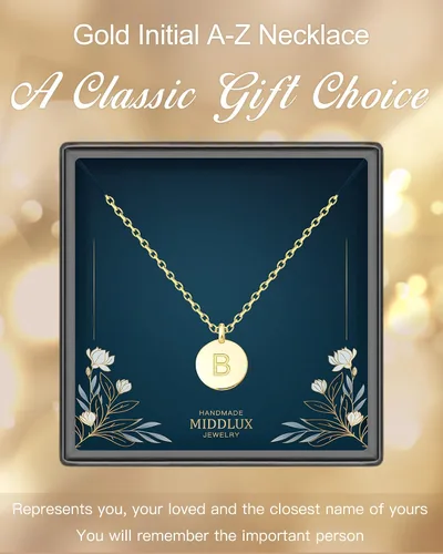 Vista 6 de MIDDLUX Collares con inicial para mujeres y niñas, delicado regalo personalizado hecho a mano para ella, collar con dije de moneda grabada de doble