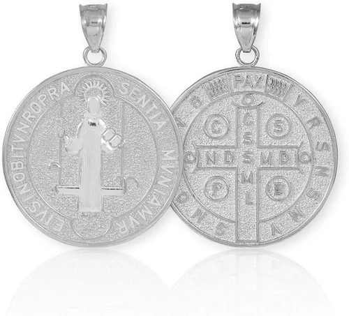 Vista 2 de Milagrosa Medalla de San Benito 10K Moneda de oro colgante Tamaño Grande color blanco