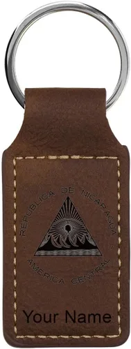 Vista 30 de LaserGram Llavero rectangular, bandera de Nicaragua, grabado personalizado incluido, Bambú
