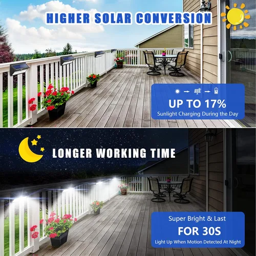 Vista 3 de Luces solares impermeables para exteriores, 100 LED, sensor de movimiento de seguridad, luces solares para exteriores, para puerta delantera, patio