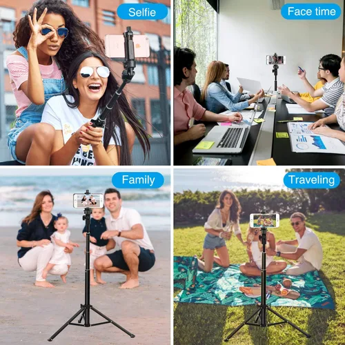 Vista 6 de Yesker Trípode para selfie stick para iPhone Android de 52 pulgadas extensible para teléfono con control remoto Selfie Stick Equipo de grabación