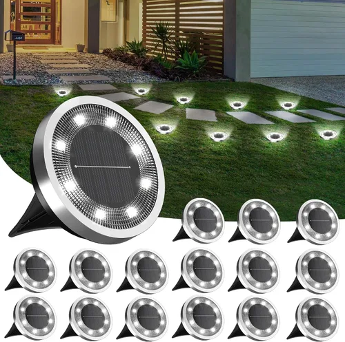 Vista 9 de INCX Luces solares de tierra, paquete de 10 luces solares impermeables para exteriores, luces solares de jardín, iluminación de paisaje para patio
