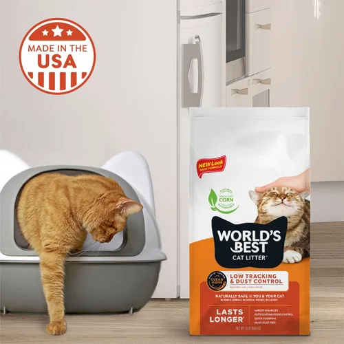 Vista 5 de WORLD'S BEST - Arena para gatos de mejor calidad en el mundo, bajo rastro y control de polvo, para varios gatos, sin perfume, 8 libras