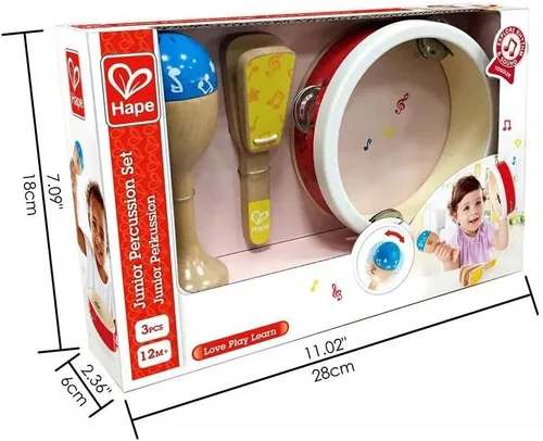 Vista 3 de Hape Juego de percusión junior Juego de instrumentos de percusión de madera de 3 piezas para niños pequeños, E0615