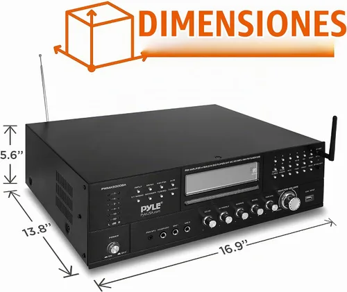 Vista 6 de Pyle Sistema amplificador de micrófono inalámbrico de 4 canales, receptor estéreo de audio para el hogar con reproductor de CD/DVD, micrófonos UHF