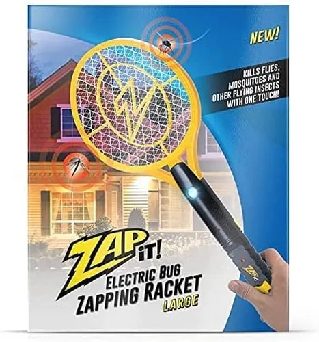 Vista 4 de ZAP IT! Raqueta matamoscas eléctrica, matamoscas de alta potencia de 4.000 voltios para interiores, recargable por USB, para uso en interiores