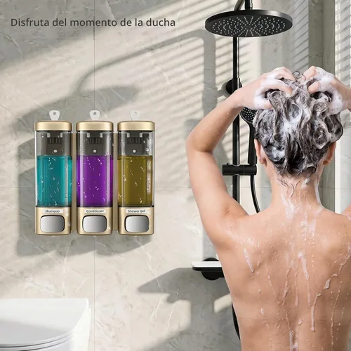 Vista 4 de Dispensador de champú y acondicionador, dispensador de jabón de ducha de 3 Cámara de oro 3