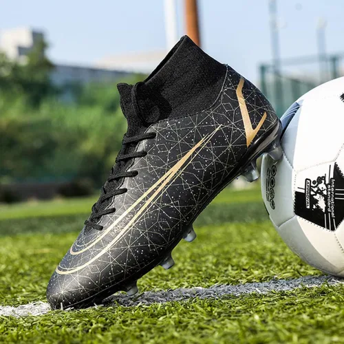 Vista 4 de Botas de fútbol Hightop para hombre zapatos deportivos para exteriores zapatos de fútbol de césped picos para interiores y jóvenes