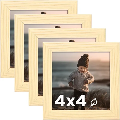 Vista 23 de KINLINK Juego de 4 portarretratos de 4 x 4, color negro, cuadrados de madera con plexiglás para 4 x 4 sin paspartú para mesa y pared