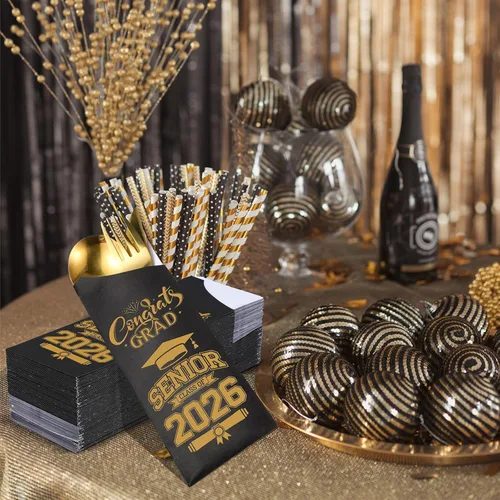 Vista 7 de Ireer 100 bolsas de papel para cubiertos de papel, fundas para utensilios de cocina para fiesta de graduación, decoración de mesa de centro de mesa