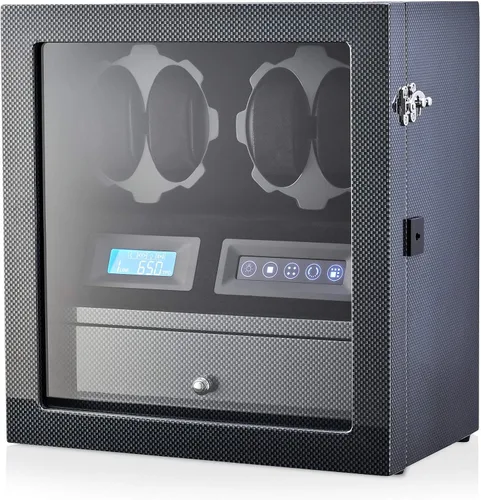 Vista 10 de 4 Watch Winder with 5 Watch Storage Space, LCD Display, Touch Control and Interior Light Negro + Negro