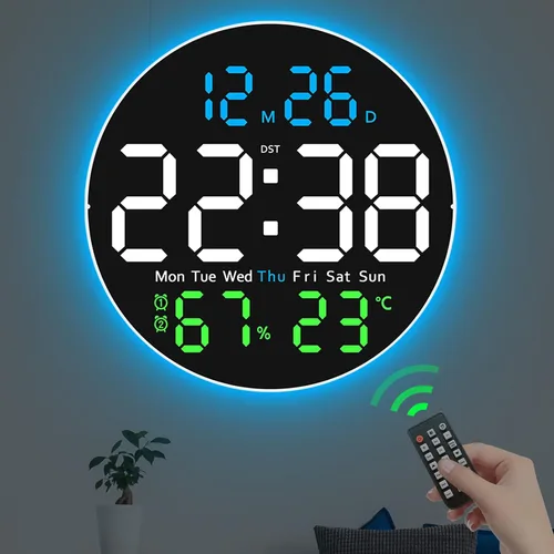 Vista 9 de JoFomp Reloj de pared digital grande de 10 pulgadas con control remoto, pantalla LED, reloj despertador digital enchufable, brillo automático, DST