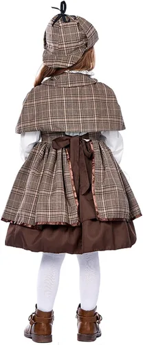 Vista 7 de MRAFDGFB Trajes para recién nacidos para niñas pequeñas y grandes, estilo británico, traje de detective para niña, chal a cuadros, medieval, hinchado