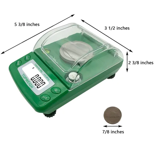 Vista 7 de Milligram Scale, Dual Powered, Large Display, mg Scale, Adjustable Feet, 50g x 0.001g -Green, Digital Powder Scale, Level Bubble, Accurate and