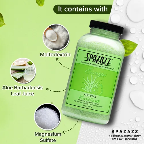 Vista 5 de Spazzaz - Cristales de aromaterapia para bañera de hidromasaje y spa. Cristales de pera kiwi de 22 onzas y sales de baño, sin aceite y seguro