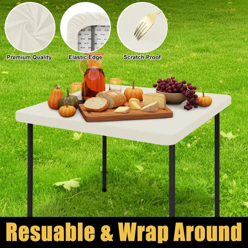 Vista 2 de Smiry - Mantel rectangular de vinilo con respaldo de franela elástica ajustada para mesas plegables de 2 pies, manteles impermeables y lavables