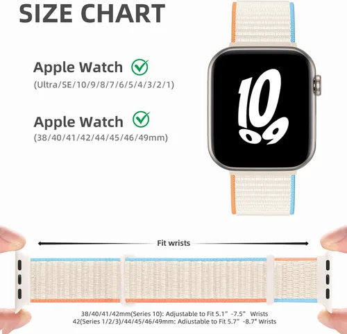 Vista 9 de WJK Correas elásticas de nailon compatibles con correas de Apple Watch de 1.496 in 1.575 in 1.614 in 1.654 in 1.732 in 1.772 in 1.811 in 1.929 in