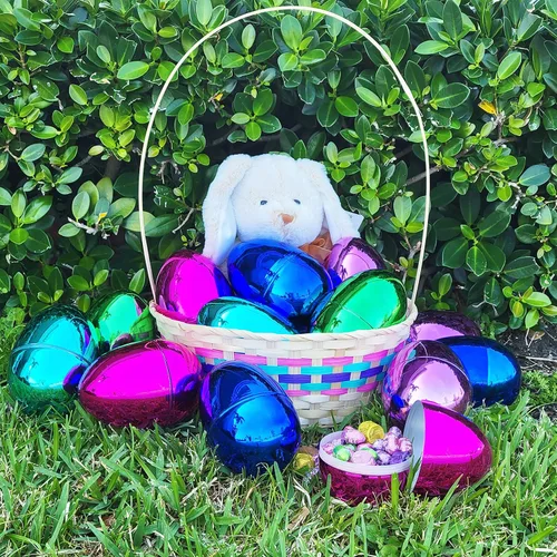 Vista 8 de Chochkees Huevos de Pascua rellenables (paquete de 6) huevos de Pascua de plástico metálicos gigantes de 6 pulgadas, se mantienen verticales