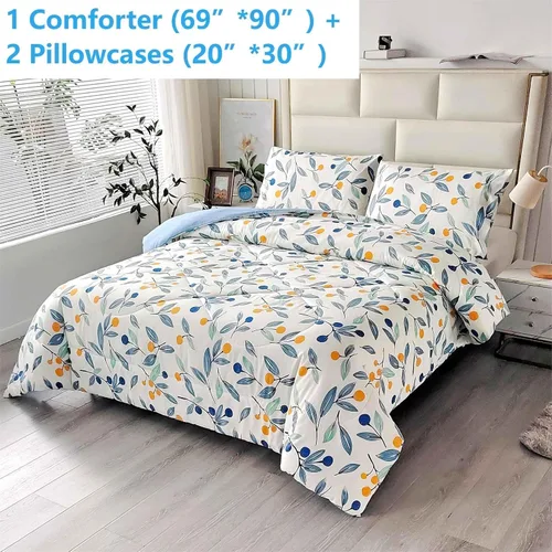 Vista 2 de SDIII - Juego de edredón de 3 piezas, tamaño twin, floral azul, de microfibra suave y ligera, edredón floral azul, juego de ropa de cama vintage