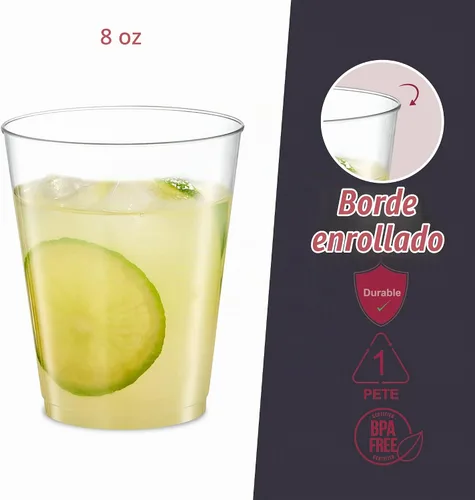 Vista 2 de PLASTICPRO Vasos desechables de plástico transparente de 8 onzas para fiestas y bodas, paquete de 100