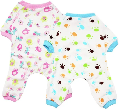 Vista 10 de Paquete de 2 ropa para mascotas y cachorros, lindos pijamas de algodón para perros, mamelucos de algodón, monos para gatos, ropa acogedora