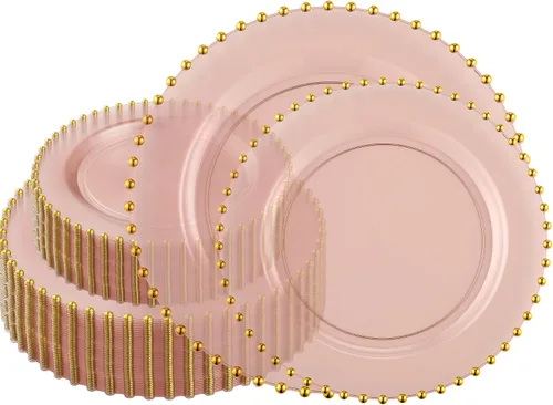Vista 30 de Plasticpro - Juego de platos combinados de 32 piezas de plástico para cena, platos desechables de plástico elegantes y resistentes para fiestas de 7
