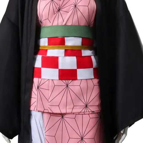 Vista 5 de Kamado Nezuko - Disfraz de anime Haori para mujeres y niñas con accesorios de bambú gratis