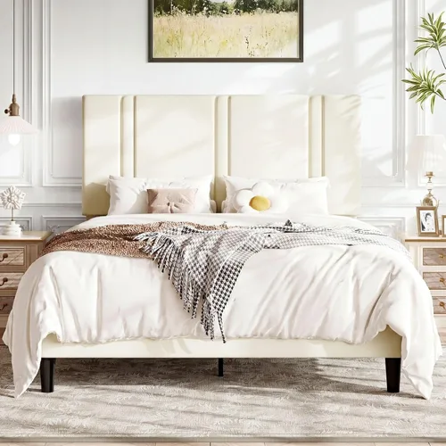 Vista 16 de Allewie Twin Platform Bed Frame with Velvet Upholstered Headboard